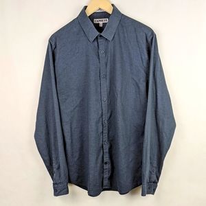 EXPRESS Fitted Linen Denim Blue Button Down